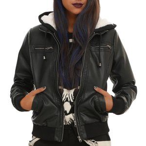 ISO/WTB Hot Topic Faux Leather Sherpa Hooded Jacket